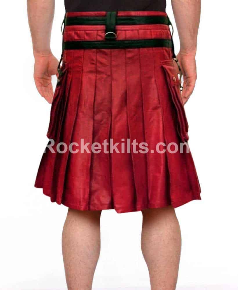 New Stylish Pleated Men's Leather Gladiator Kilt 100 Cowhide