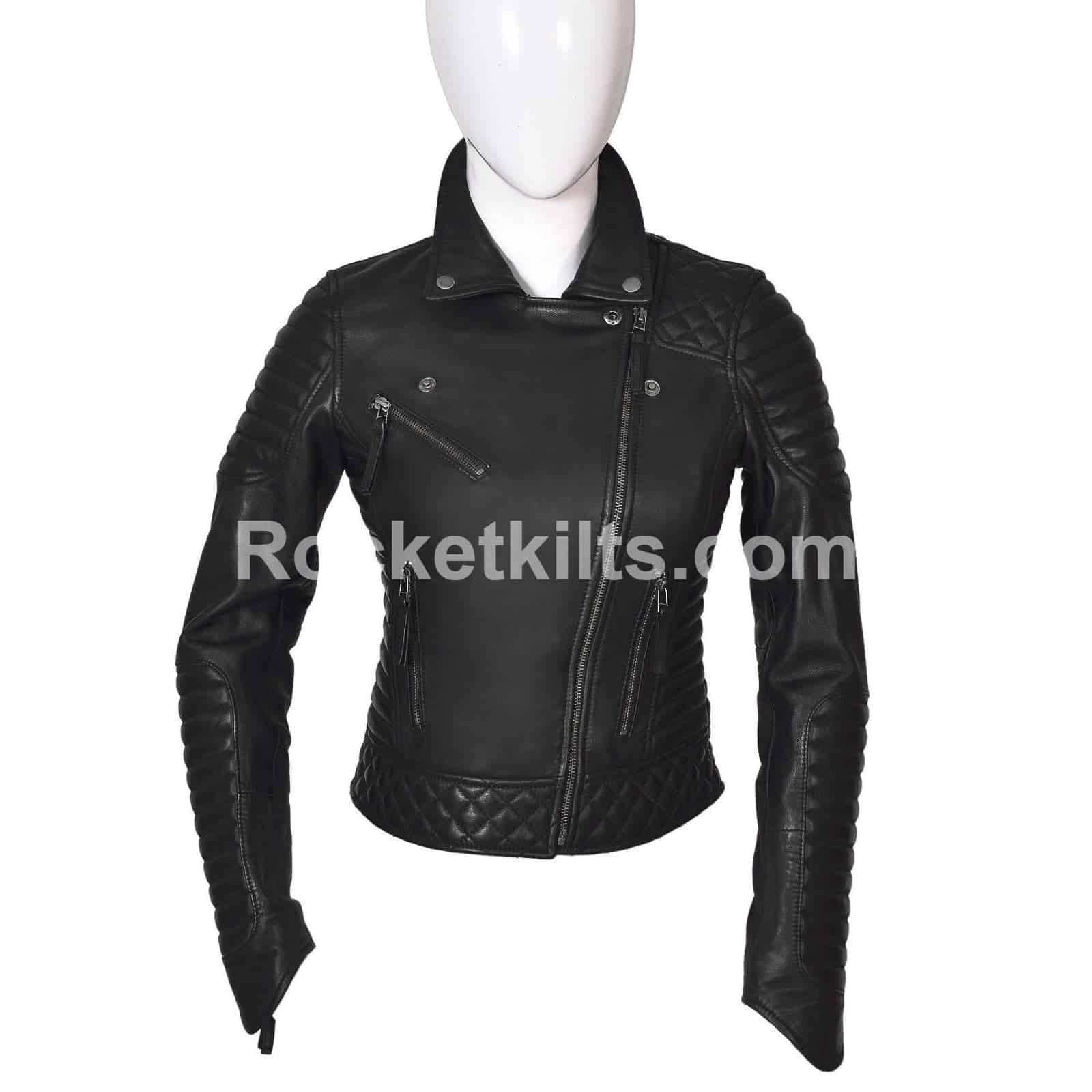 Vintage Style Leather Jacket With Detailed Padding Front Of Vintage Style Leather Jacket