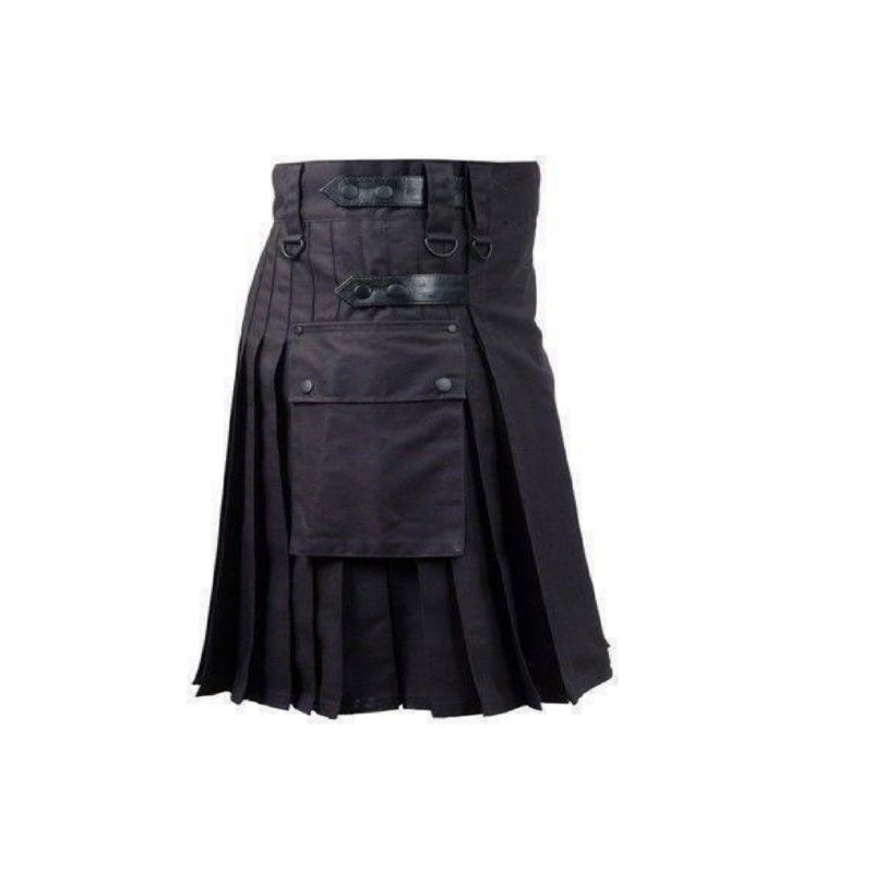 Black Utility Kilt with Leather Straps | Mens Kilt For Sale Oct 2020 ...