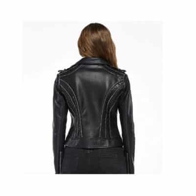 black lambskin leather jacket for women back