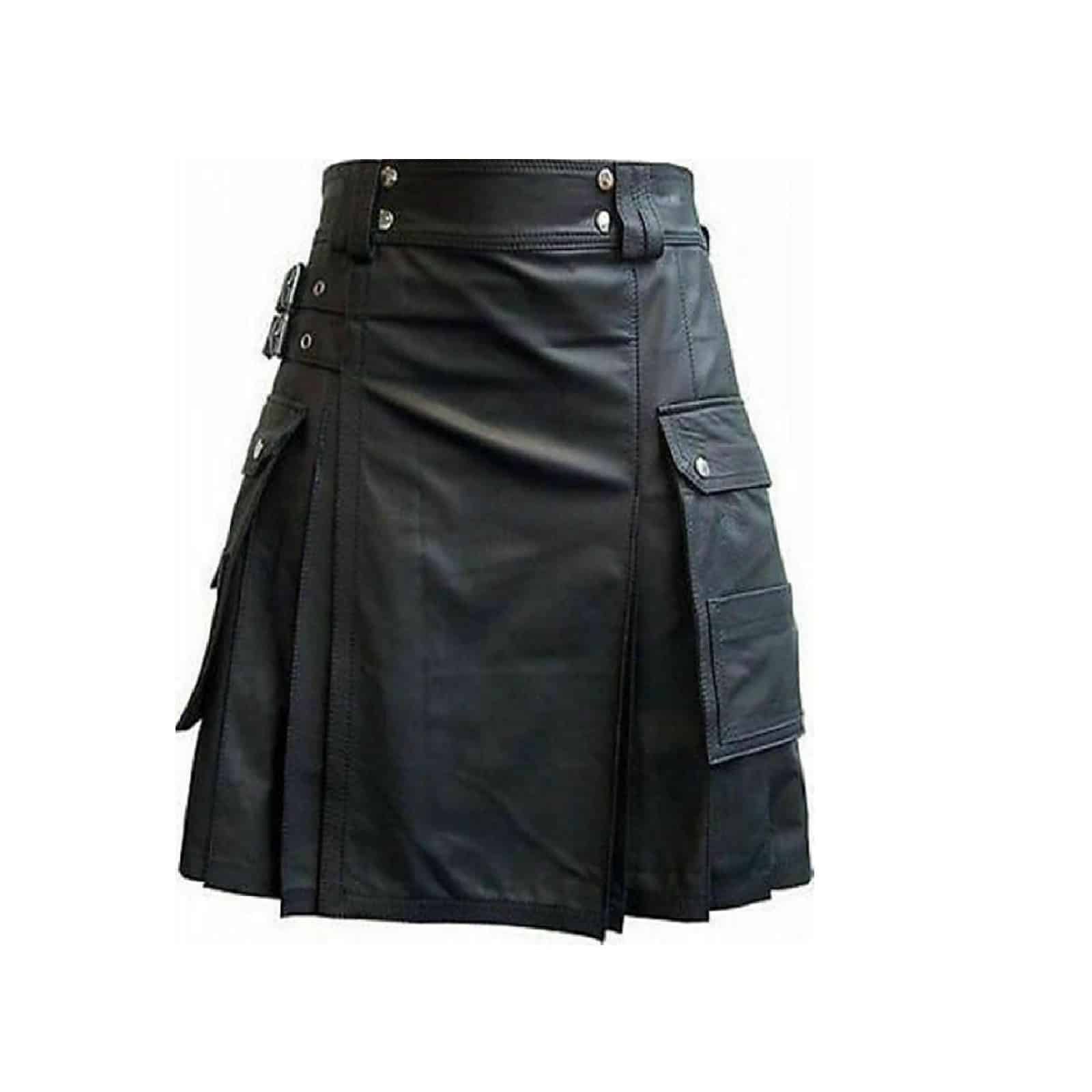 Black Leather Cargo Kilt | Utility Kilts For Sale Nov 2020 - Rocketkilts